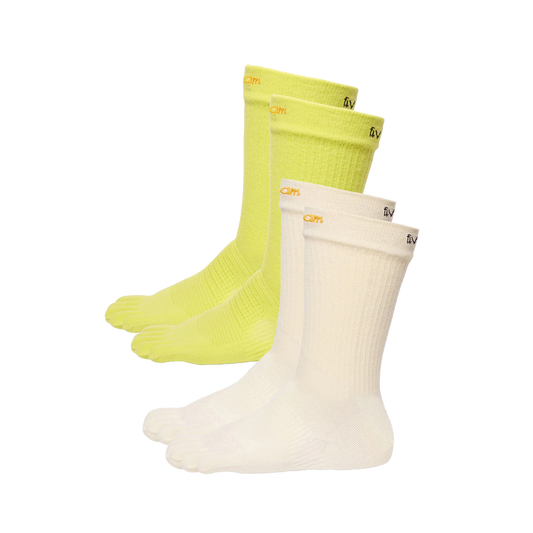 Vibram FiveFingers Crew Coolmax 2-Pack Toe Socks Lime/Ivory