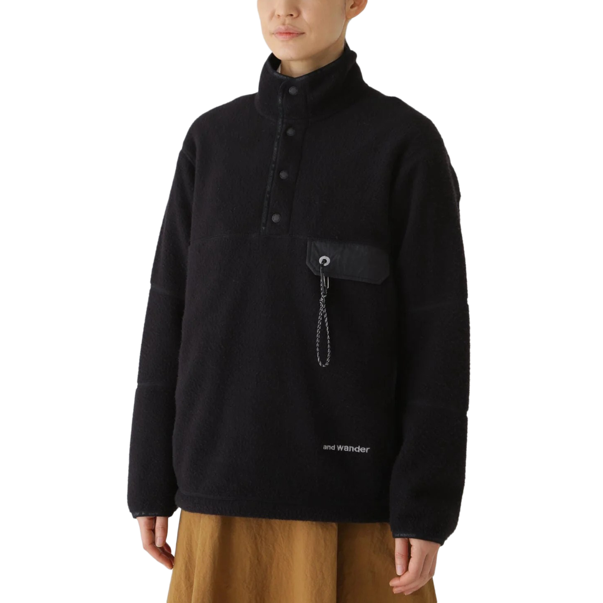 and wander Wool Fleece Pullover Black
