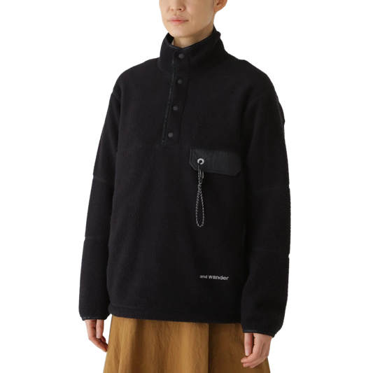 and wander Wool Fleece Pullover Black