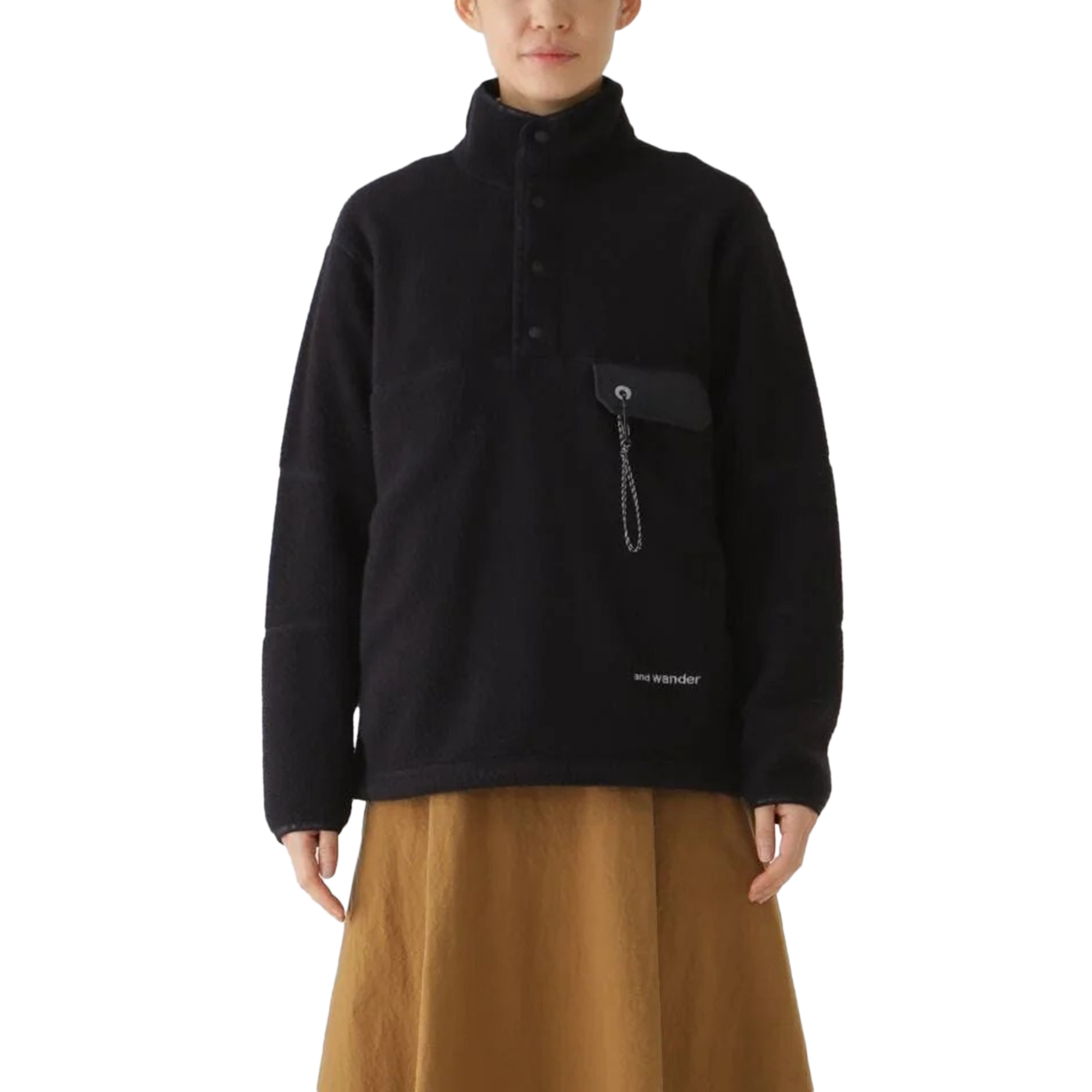 and wander Wool Fleece Pullover Black