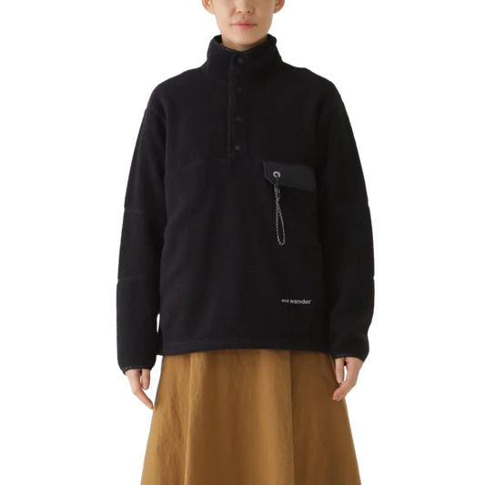 and wander Wool Fleece Pullover Black
