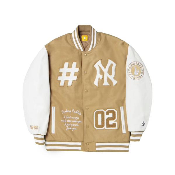 Fxxking Rabbits Embroidery Varsity Jacket Beige – Laced