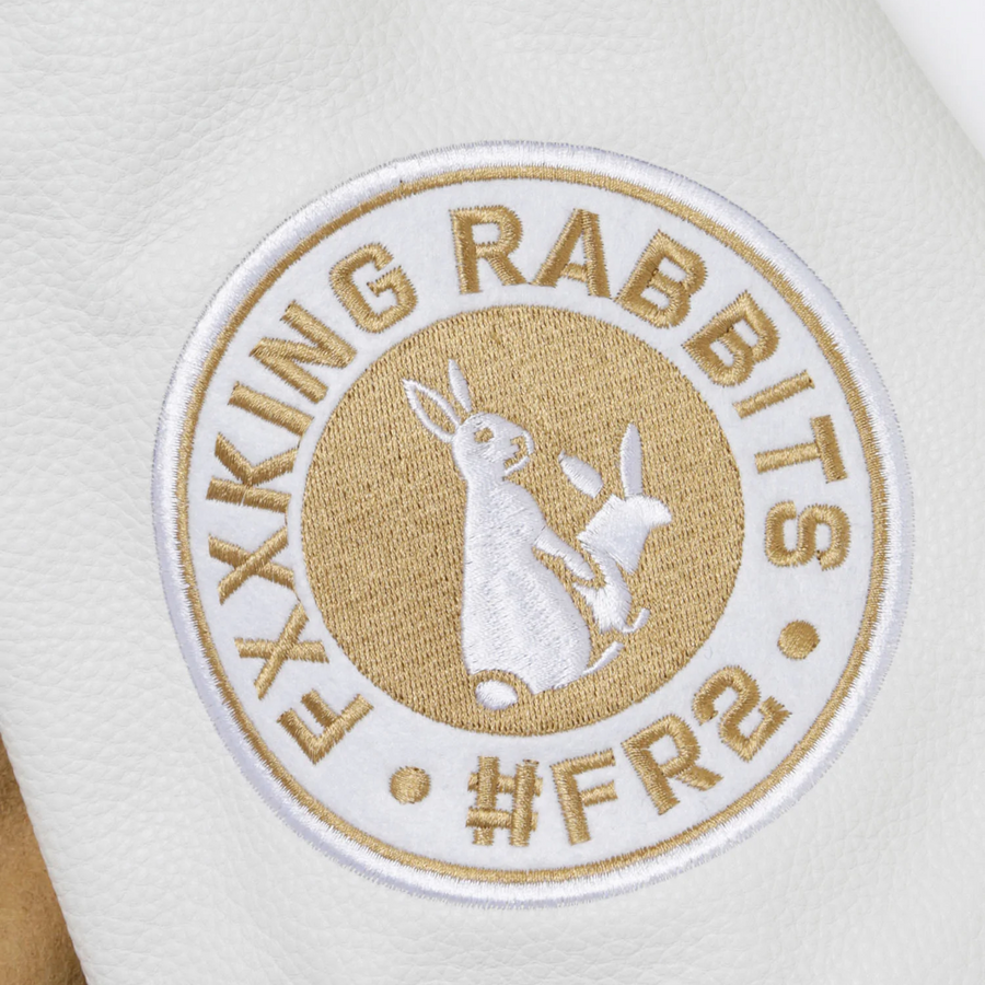 Fxxking Rabbits Embroidery Varsity Jacket Beige