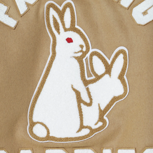 Fxxking Rabbits Embroidery Varsity Jacket Beige