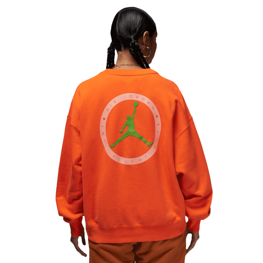 Women's Jordan x Titan International Flight Club Fleece Crewneck Safety Orange/Chlorophyll DV7040-819