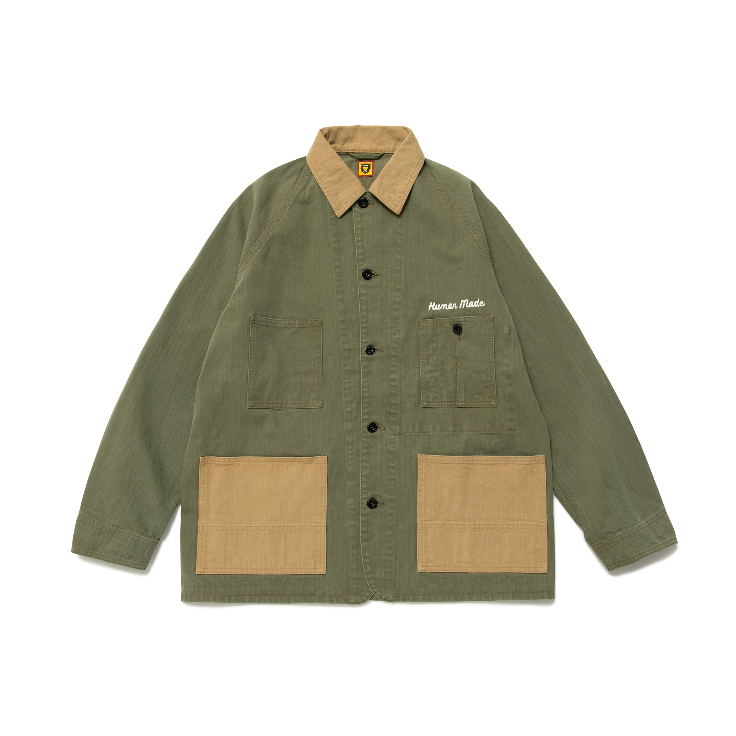 Human Made Herringbone Coverall Jacket Olive Drab HM25JK017