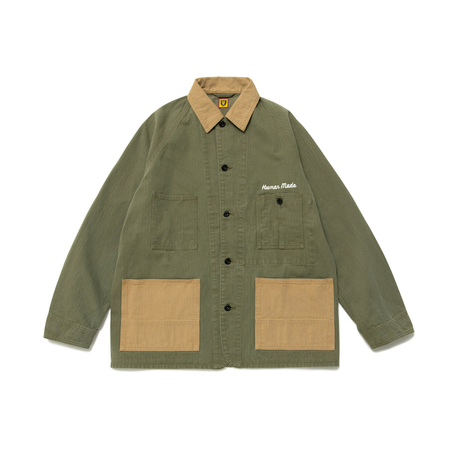 Human Made Herringbone Coverall Jacket Olive Drab HM25JK017