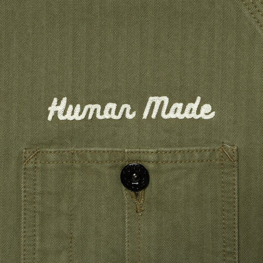 Human Made Herringbone Coverall Jacket Olive Drab HM25JK017