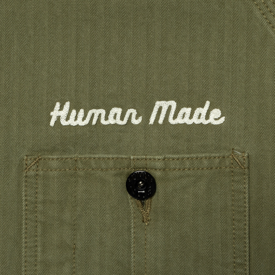 Human Made Herringbone Coverall Jacket Olive Drab HM25JK017