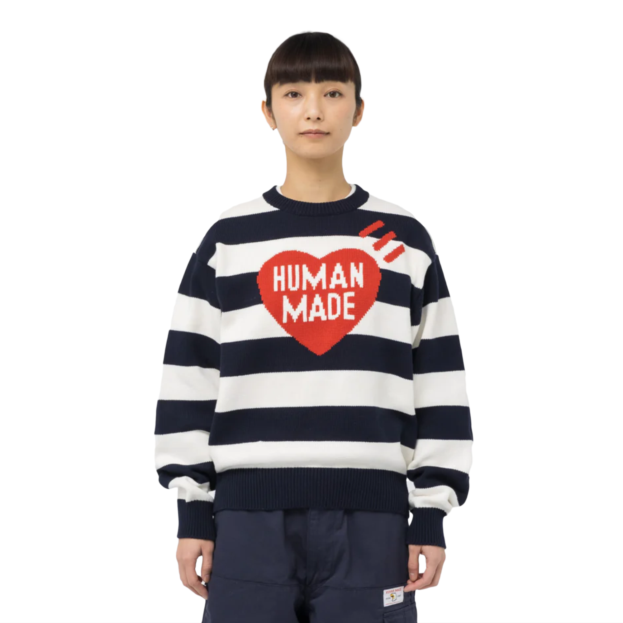 Human Made Striped Heart Knit Sweater Navy HM25CS002 – Laced
